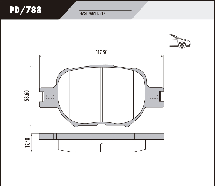 PASTILLA COROLLA CAMRY CELICA HILUX  117,5x58,6x17,2  DEL