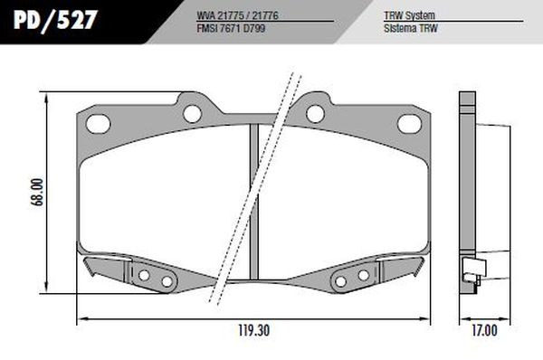 PASTILLA HILUX  4x2 4x4 05>  119,3x68x17  DEL