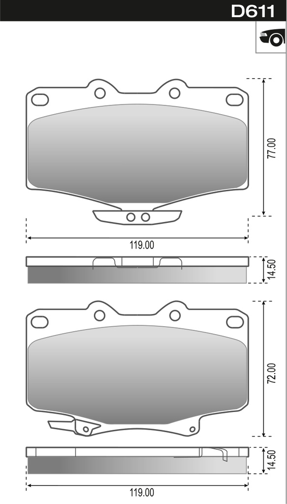 PASTILLA HILUX 4x2 4x4 4 RUNNER  119,3x73,4/68x15  DEL