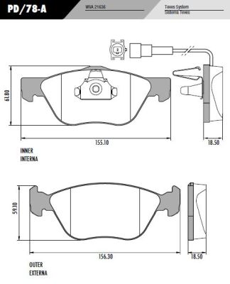 PASTILLA IDEA DOBLO PALIO C/CABLE  156,3/155,2x59/61,7x18,5  DEL