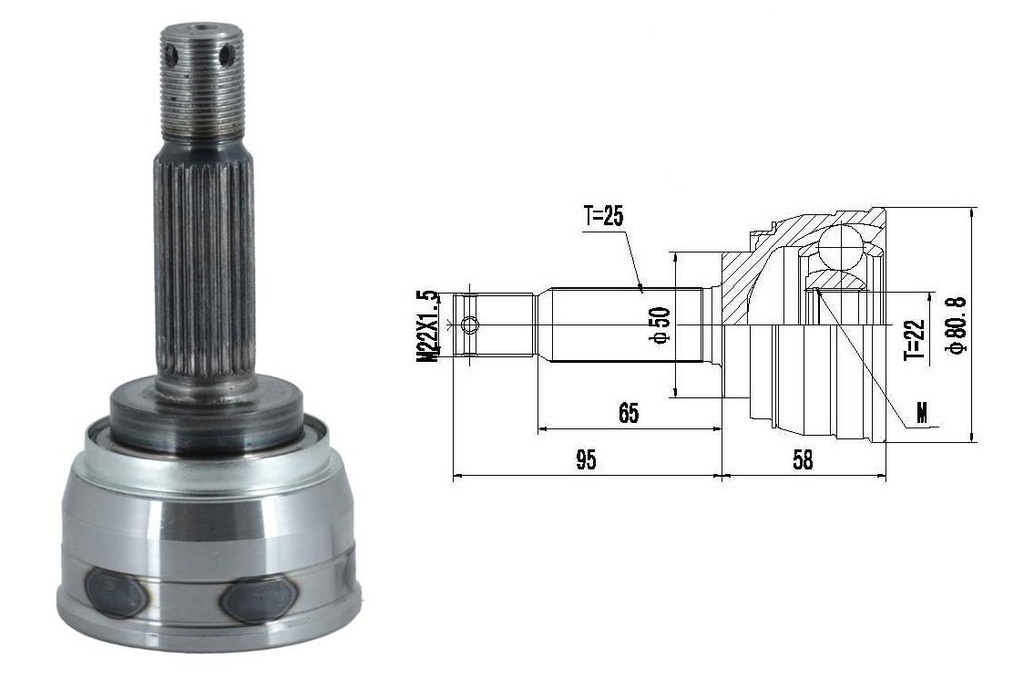 HOMOCINETICA ACCENT ELANTRA  SEG.MED.  RUEDA  25/22