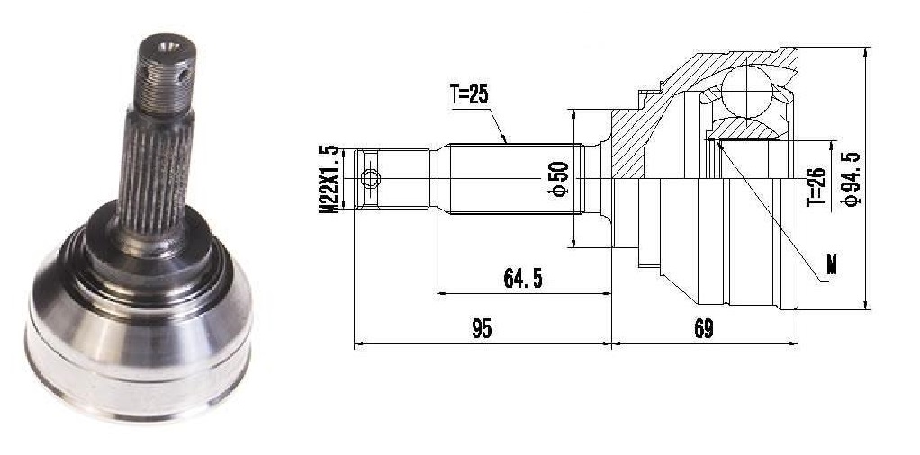 HOMOCINETICA GALANT V6  SEG.MED.  RUEDA  25/26