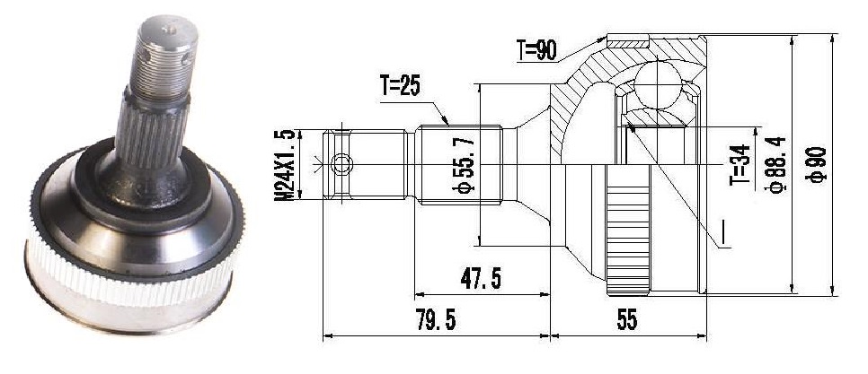 HOMOCINETICA 306 405 PARTNER  SEG.INT.  ABS90  RUEDA  25/34