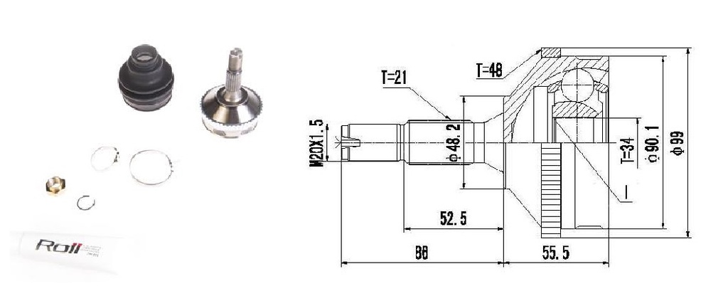 HOMOCINETICA 106 206 C3  SEG.INT.  ABS48  RUEDA  21/34