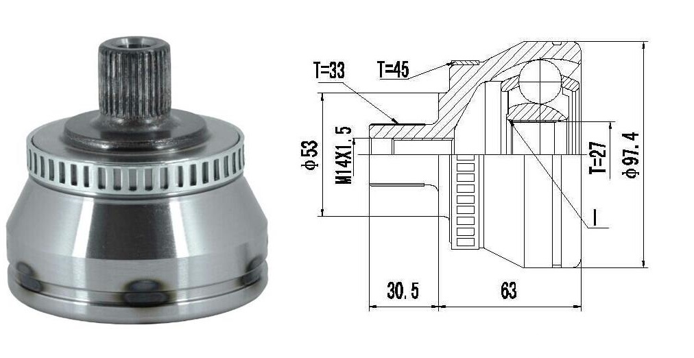 HOMOCINETICA A4 PASSAT 1.9  SEG.INT.  ABS45  RUEDA  33/27