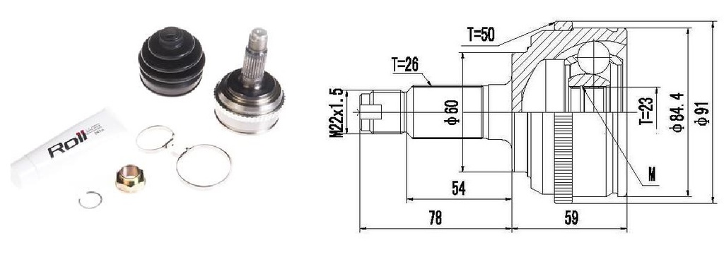 HOMOCINETICA NEW CIVIC  SEG.MED.  ABS50  RUEDA  26/23