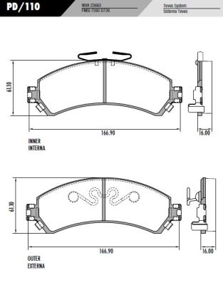 PASTILLA BLAZER S10 4x4 97/  167x61x16  DEL