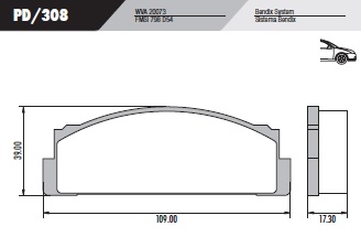 PASTILLA FIAT 125 128  109x39x17,3  DEL