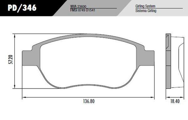 PASTILLA 207 307 C3 C4 GIRLING  136,7x57x18,5  DEL