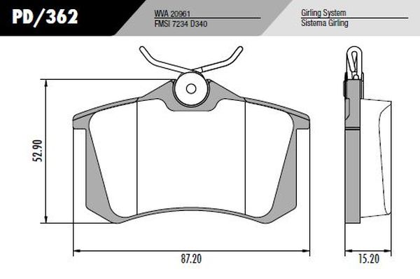 PASTILLA 405 306 BORA MEGANE  87,5x53x16  TRAS