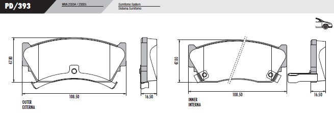 PASTILLA SENTRA 1.6  108,4x47,8x16,5  DEL