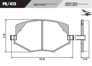 PASTILLA MAZDA MX3  110x59x14  DEL