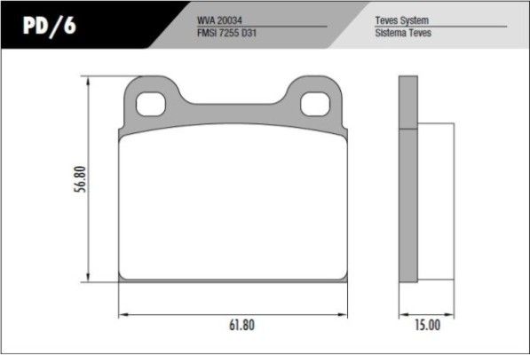 PASTILLA CHEVY GOL SENDA  62x57x15  DEL
