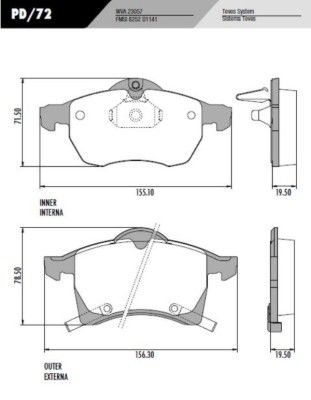 PASTILLA ASTRA MERIVA 15"  156,3x78,5x19,5 / 155x71,5x19,5  DEL