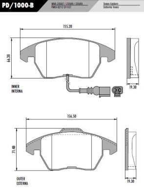 [PD1000B] [Frasle] PASTILLA A3 PASSAT VENTO  156,5x70,9x19,3 / 155,2x66,3x19,3  DEL