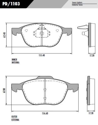 [PD1103] [Frasle] PASTILLA ECOSPORT  156,6x65,2x17,3 / 155,4x62,3x17,3  DEL