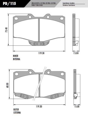 [PD115] [Frasle] PASTILLA HILUX 4RUNNER  119,3x73,4/68x15  DEL