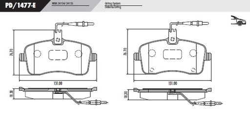 [PD1477E] [Frasle] PASTILLA 407 1.8 04> GIRLING  131x76,7x18,3  DEL