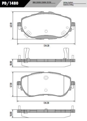 [PD1480] [Frasle] PASTILLA COROLLA 14/  134,3x63,4/57x18  DEL
