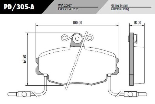 [PD305A] [Frasle] PASTILLA 205 R9 R11 R19 CLIO  100x63,5x18  DEL