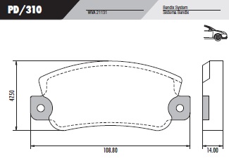 [PD310] [Frasle] PASTILLA FIAT 128 147  108,8x47,5x14  DEL