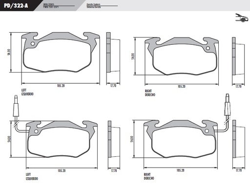 [PD322A] [Frasle] PASTILLA 205 R9 R11 R19 CLIO  105,2x54x17,7  DEL