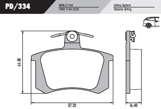 [PD334] [Frasle] PASTILLA A4 ALFA 155 164  87,2x66,8x16,4  TRAS