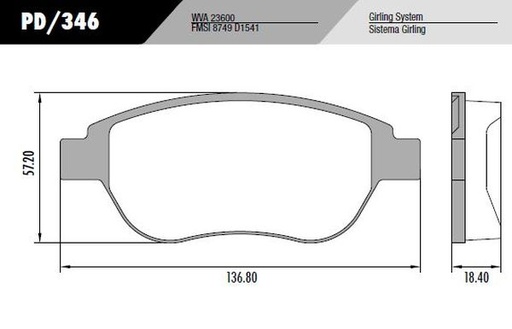 [PD346] [Frasle] PASTILLA 207 307 C3 C4 GIRLING  136,7x57x18,5  DEL