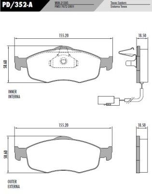 [PD352A] [Frasle] PASTILLA MONDEO C/CABLE  155x58,4x18  DEL