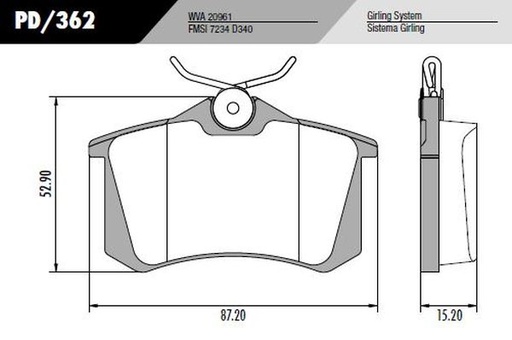 [PD362] [Frasle] PASTILLA 405 306 BORA MEGANE  87,5x53x16  TRAS