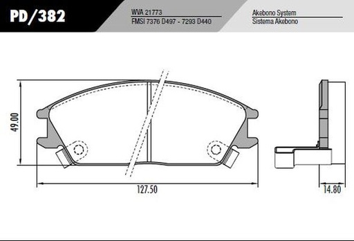 [PD382] [Frasle] PASTILLA ACCENT ELANTRA  127,5x49x14,8  DEL