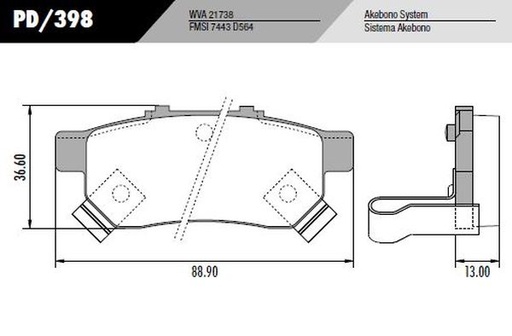 [PD398] [Frasle] PASTILLA CIVIC FIT  89x36,5x12,5  TRAS