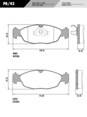 [PD42] [Frasle] PASTILLA AGILE CORSA LARGA  141,3/140x48,3x16,5  DEL