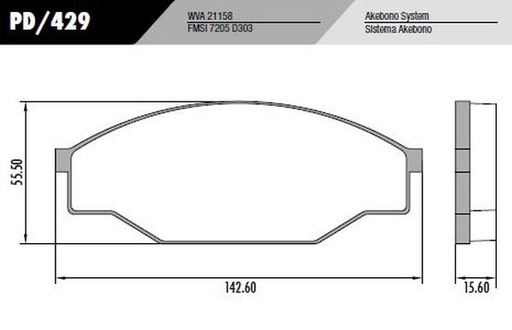 [PD429] [Frasle] PASTILLA HILUX 4x4  142,6x55,5x15,6  DEL