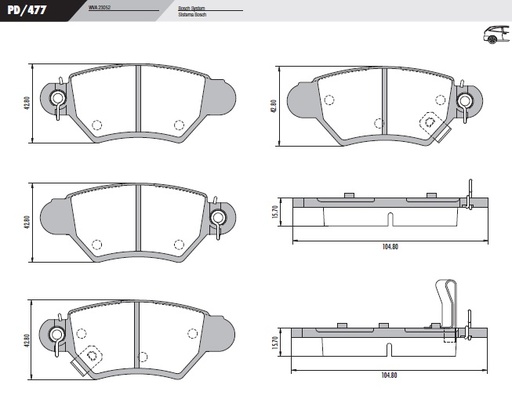 [PD477] [Frasle] PASTILLA ASTRA ZAFIRA  104,8x42,8x15,7  TRAS