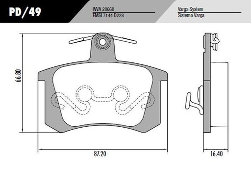[PD49] [Frasle] PASTILLA TEMPRA 93/ TURBO  87x67x16,4  TRAS