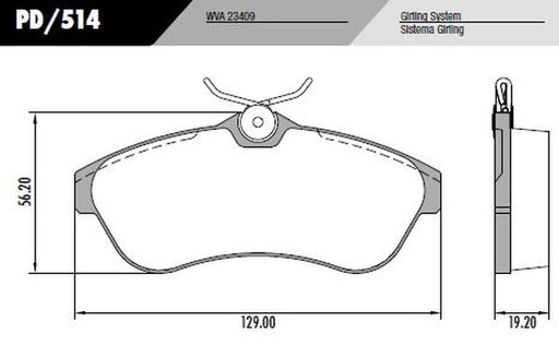 [PD514] [Frasle] PASTILLA C3 16V VENTILADO  129x56,2x19,2  DEL