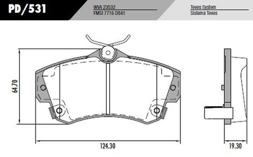 [PD531] [Frasle] PASTILLA PT CRUISER  124,3x64,7x19,3  DEL