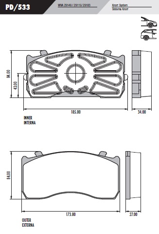 [PD533] [Frasle] PASTILLA 915 C ACCELO  185x84x34 / 173,8x84x27  D/T