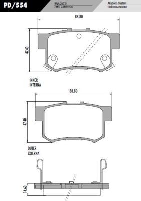 [PD554] [Frasle] PASTILLA CIVIC CRV  88,8x47,4x14,6  TRAS