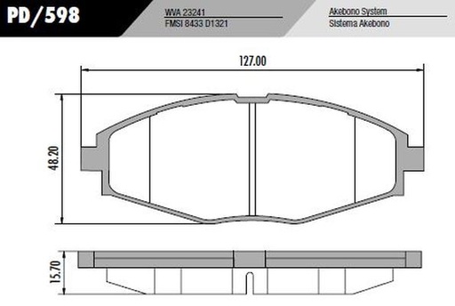 [PD598] [Frasle] PASTILLA AVEO CHERY QQ   127x48,2x16  DEL