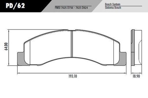 [PD62] [Frasle] PASTILLA F100 F1000 F4000  193,4x64x18  DEL/TRAS