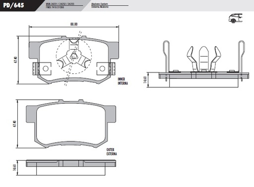 [PD645] [Frasle] PASTILLA CIVIC C/GANCHO  88,8x47,4x14,6  TRAS