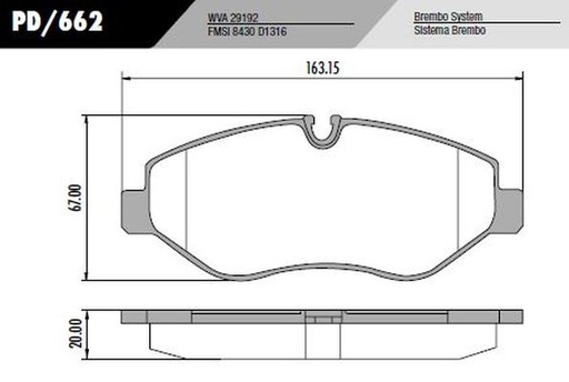 [PD662] [Frasle] PASTILLA SPRINTER 311 415 12/  163,2x67x19   DEL