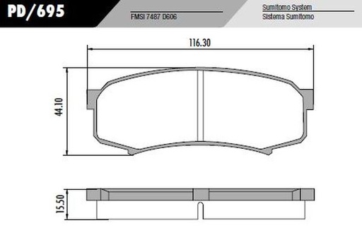 [PD695] [Frasle] PASTILLA HILUX SW4  116,3x44x15,5  TRAS