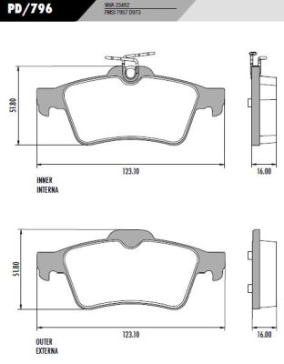 [PD796] [Frasle] PASTILLA FOCUS ECOSPORT  123x52x15,8  TRAS