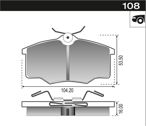 [12508] [Durbloc] PASTILLA CORSA GOL ESCORT C/ALAMBRE  104,2x53,5x15,9  DEL