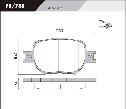 [12217M] [Durbloc] PASTILLA COROLLA CAMRY CELICA HILUX  117,5x58,6x17,2  DEL