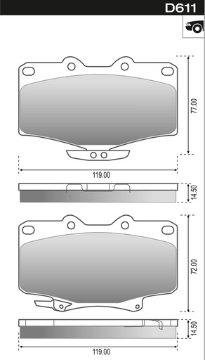 [12611M] [Durbloc] PASTILLA HILUX 4x2 4x4 4 RUNNER  119,3x73,4/68x15  DEL