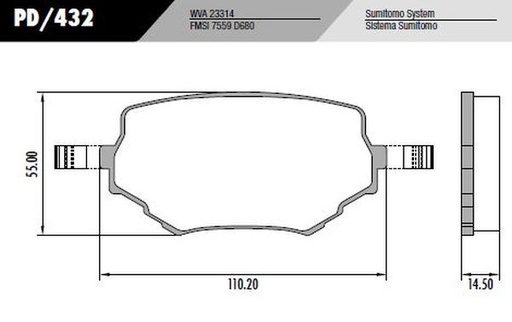 [12680M] [Durbloc] PASTILLA GRAND VITARA SIDERICK TRACKER  110x55x13,5  DEL